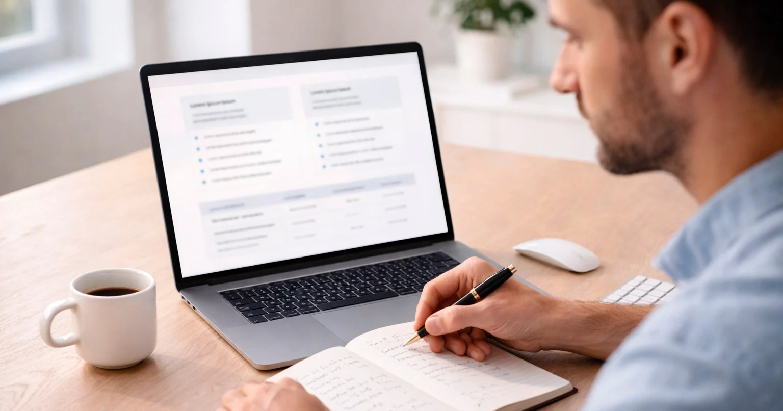 Personne évaluant des critères de sélection pour les paris tennis sur ordinateur portable