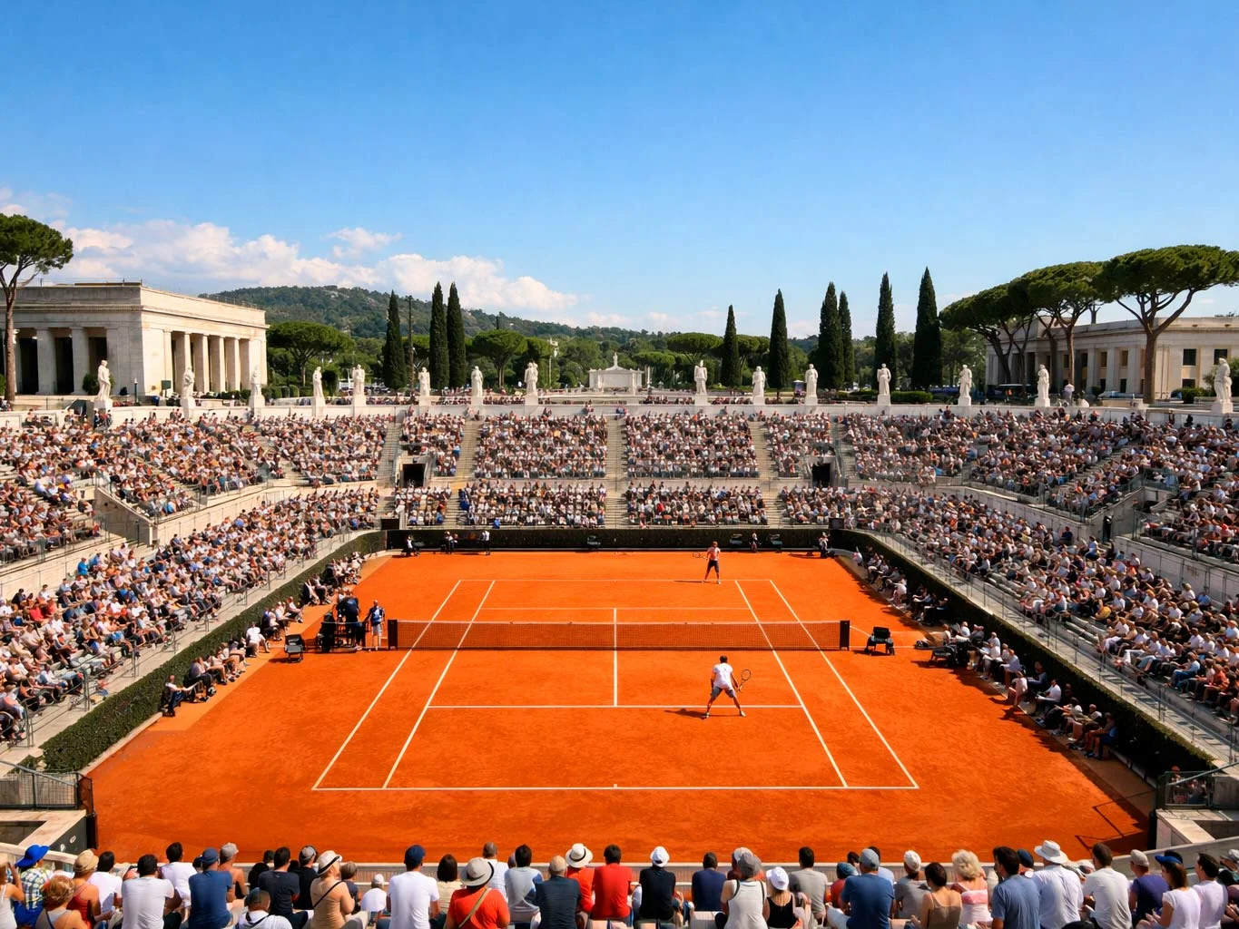 Tribune et court central du Foro Italico à Rome