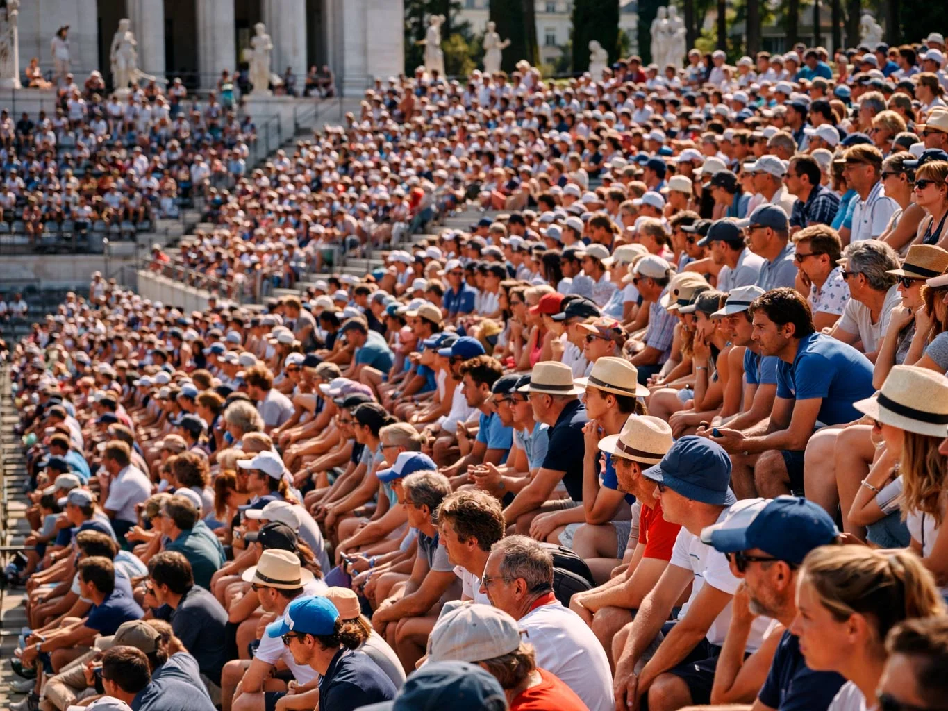 Spectateurs regardant un match de tennis depuis les tribunes