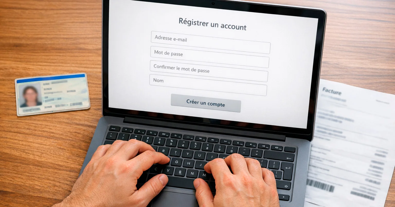 Personne remplissant un formulaire d'inscription sur ordinateur pour ouvrir un compte paris sportifs