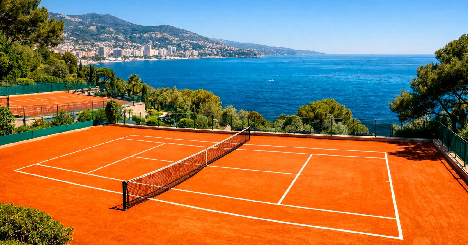 Court du Monte-Carlo Country Club en terrasse surplombant la mer Méditerranée