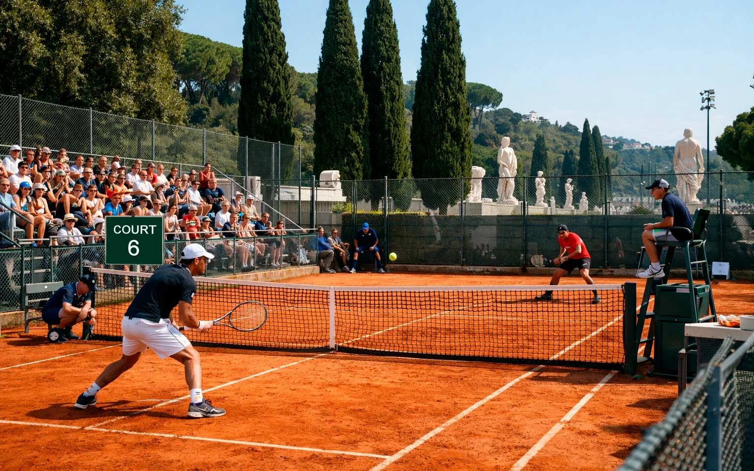 Match de qualification sur un court annexe du Masters de Rome avec quelques spectateurs